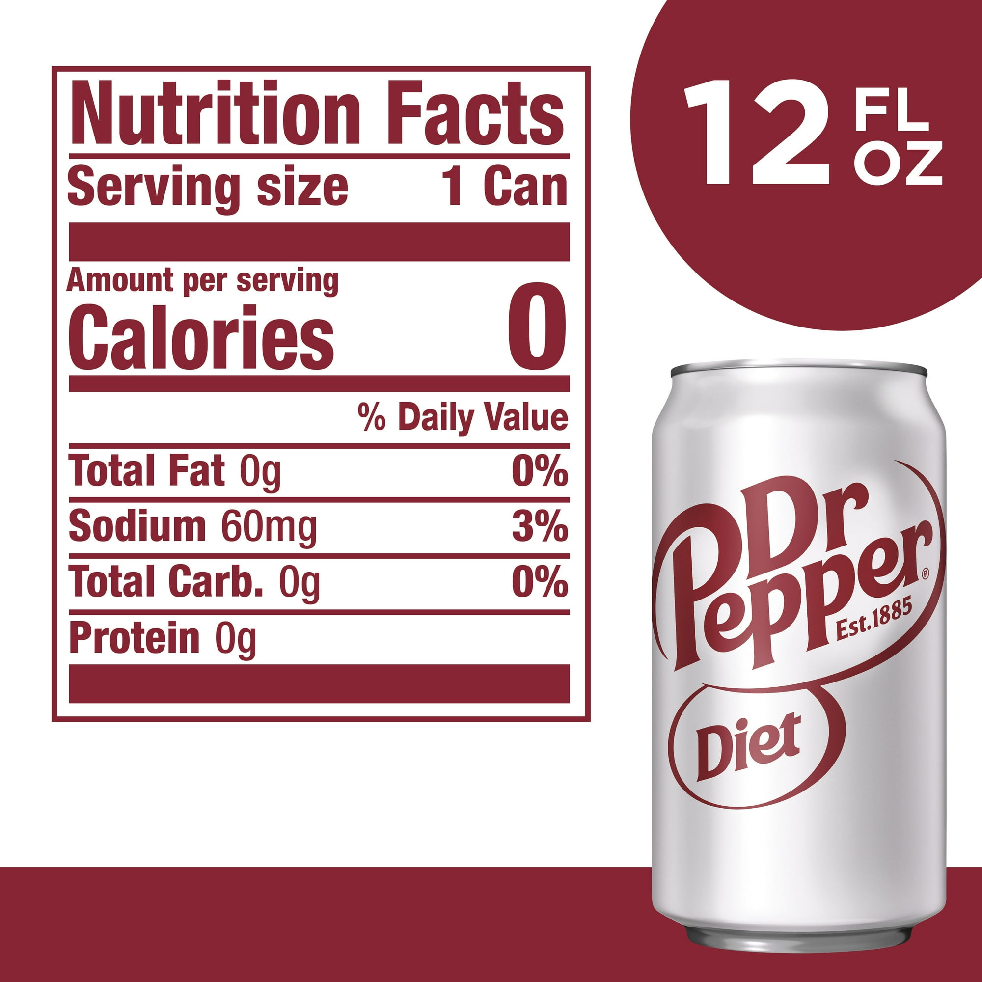 Diet Dr Pepper Soda Pop, 12 fl oz, 12 Pack Cans