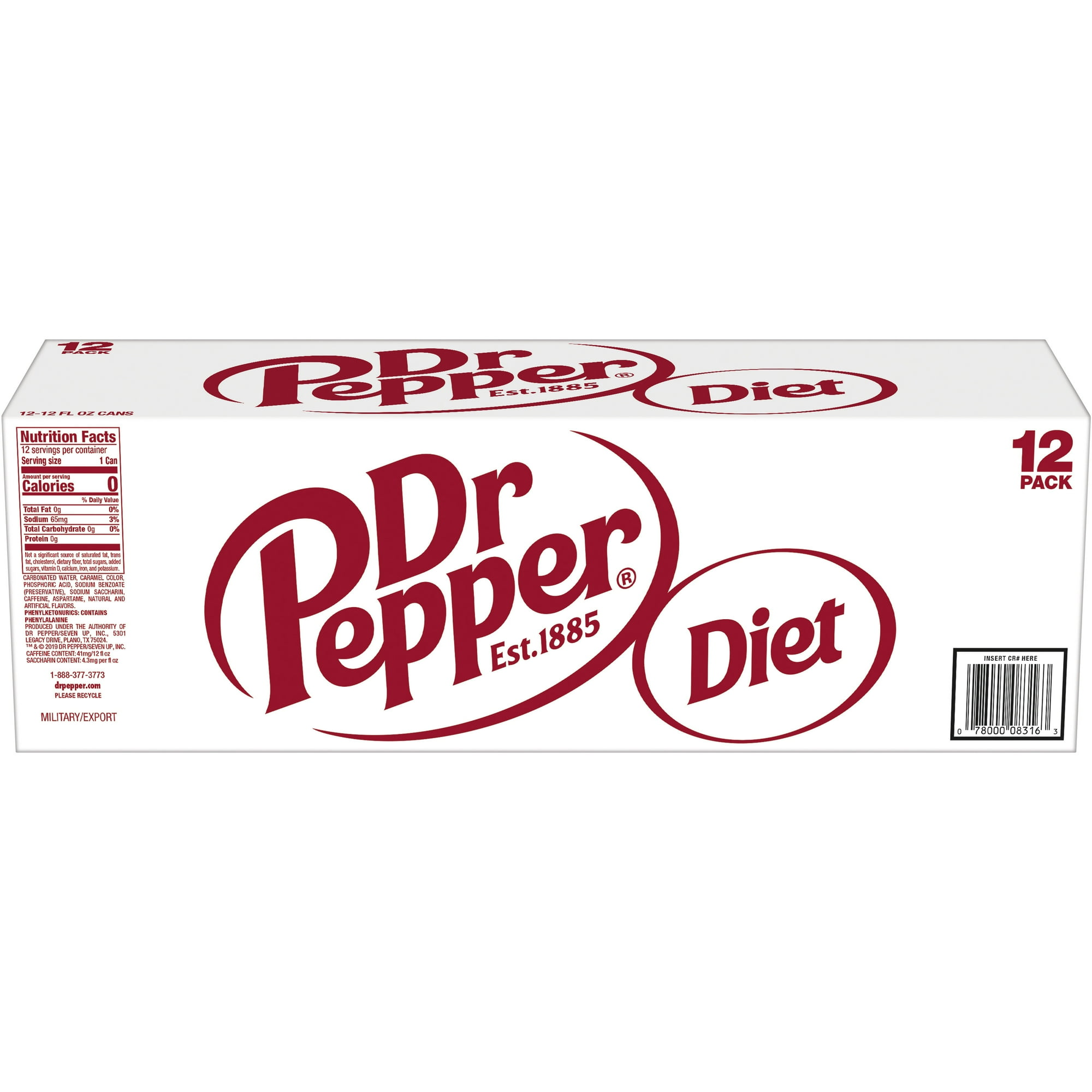 Diet Dr Pepper Soda Pop, 12 fl oz, 12 Pack Cans