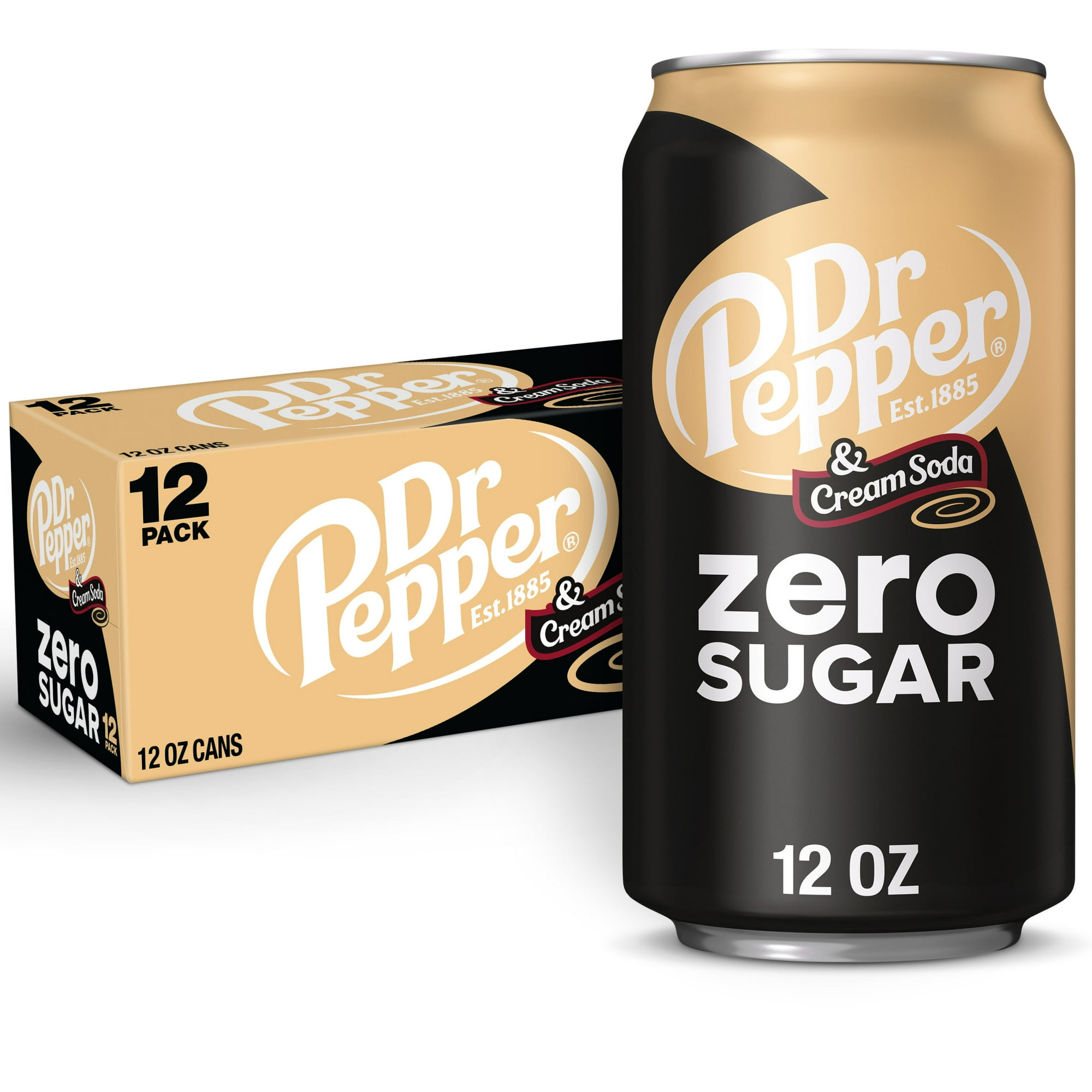 Dr Pepper & Cream Zero Sugar Soda Pop, 12 fl oz, 12 Pack Cans