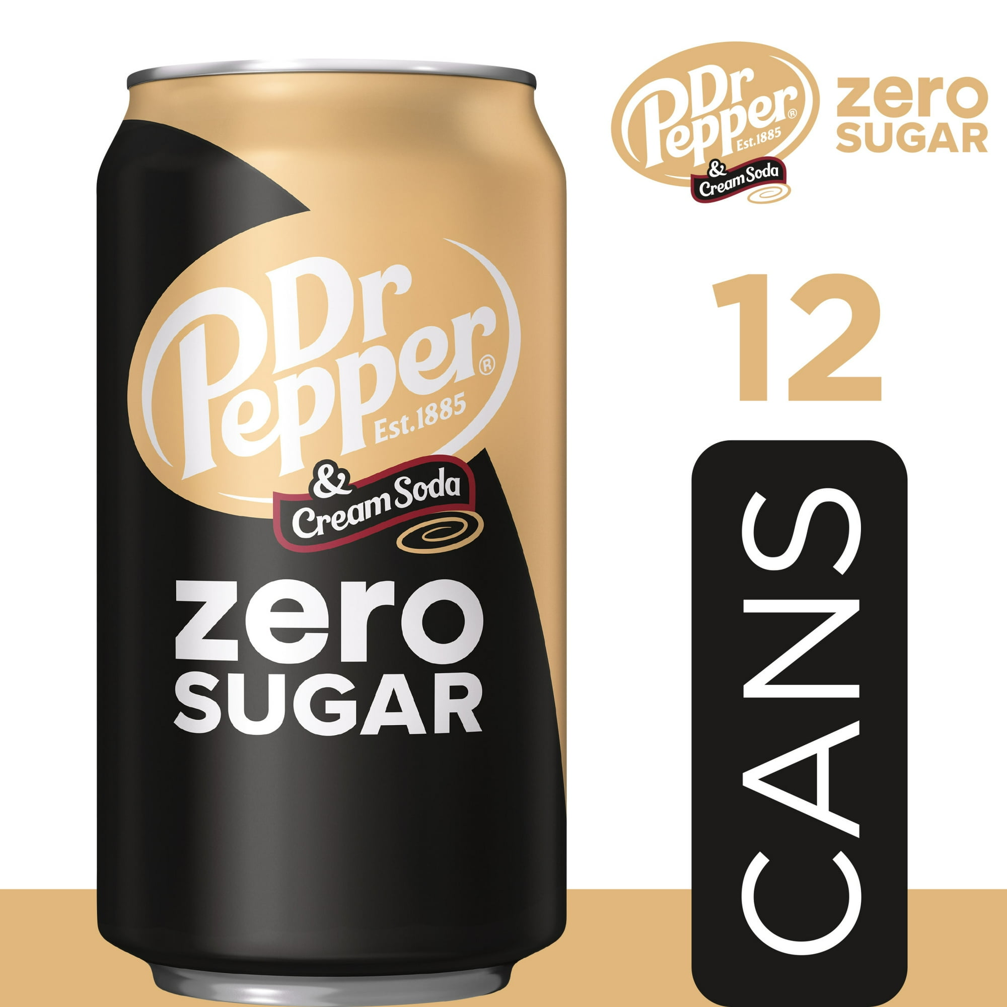 Dr Pepper & Cream Zero Sugar Soda Pop, 12 fl oz, 12 Pack Cans