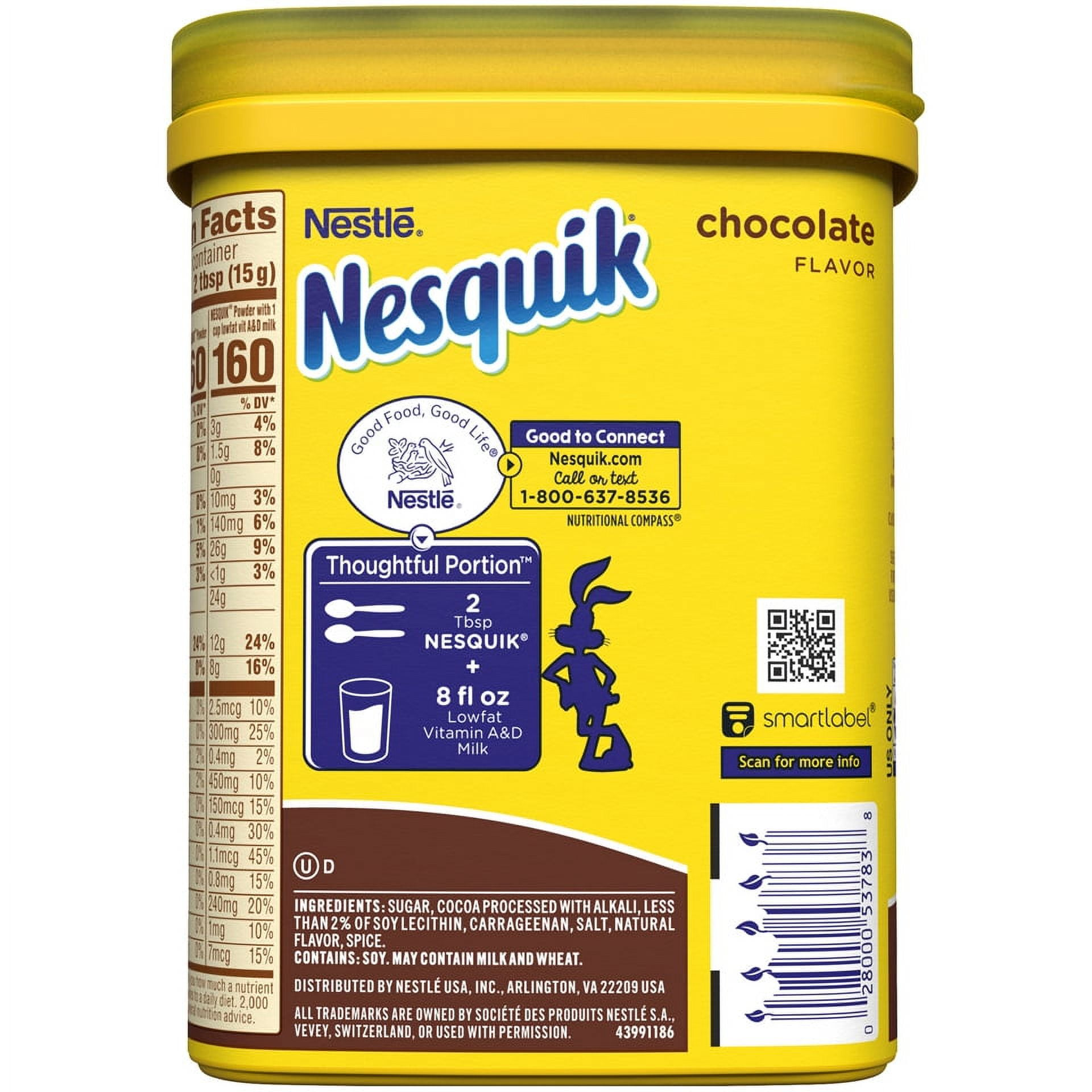 Nestle Nesquik Chocolate Flavor Powder Drink Mix, 10 oz, Can