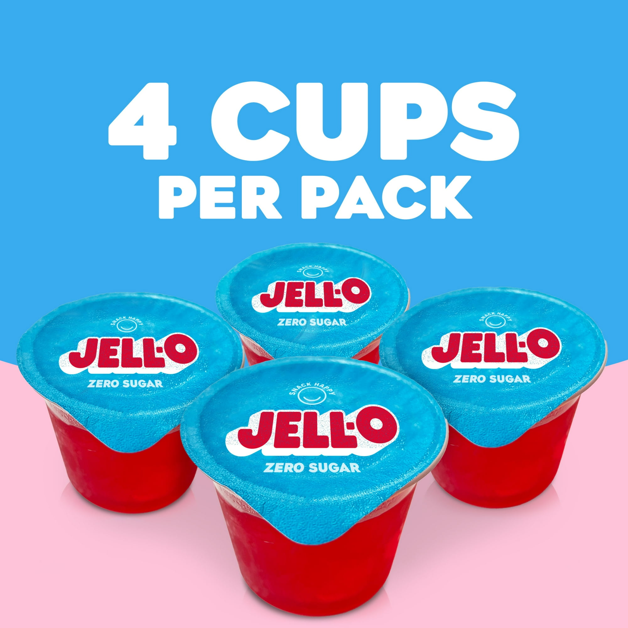 Jell-O Strawberry Sugar Free Jello Cups Gelatin Snack, 4 Ct Cups