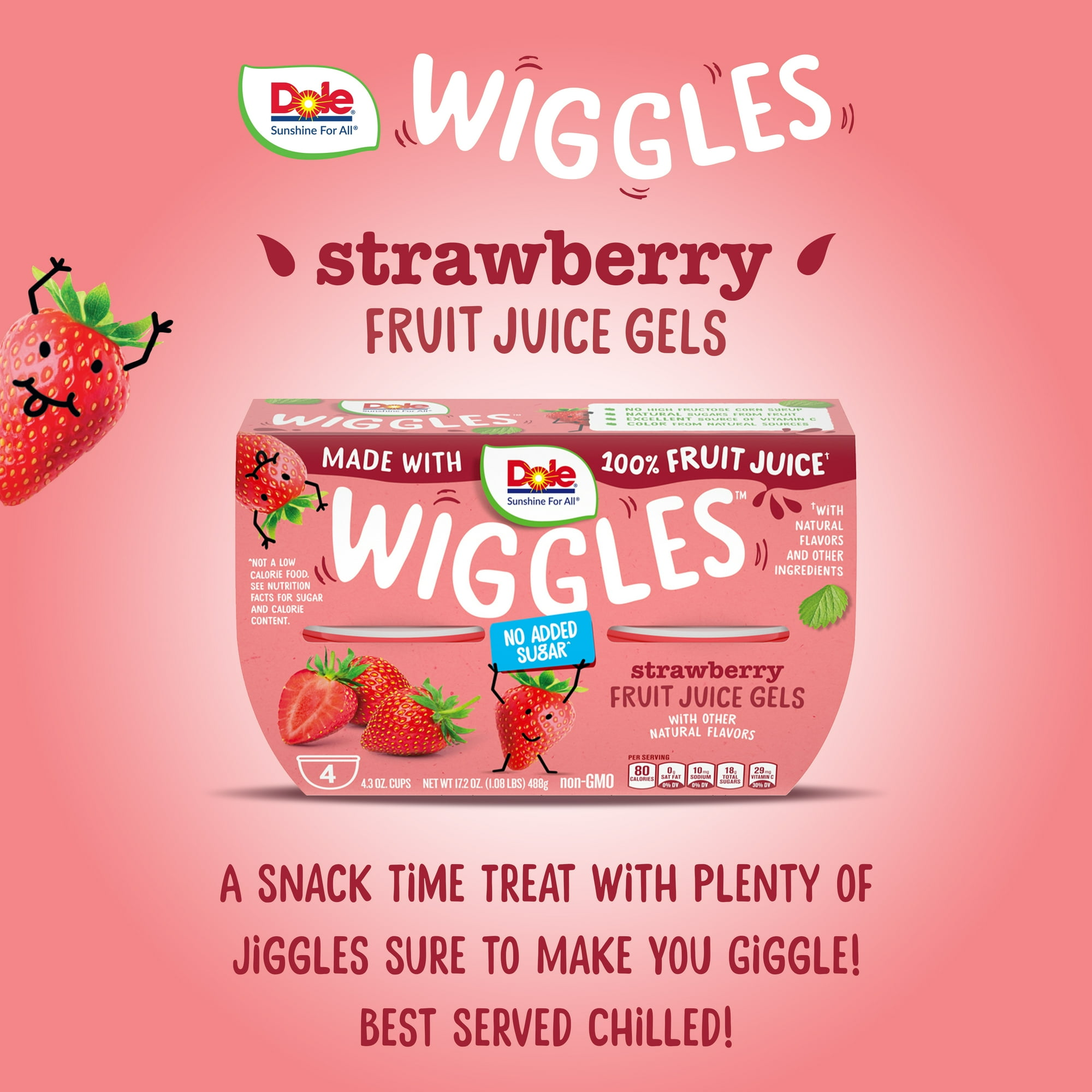 Dole Wiggles Strawberry Fruit Juice Gels, 4.3 oz (4 Cups)