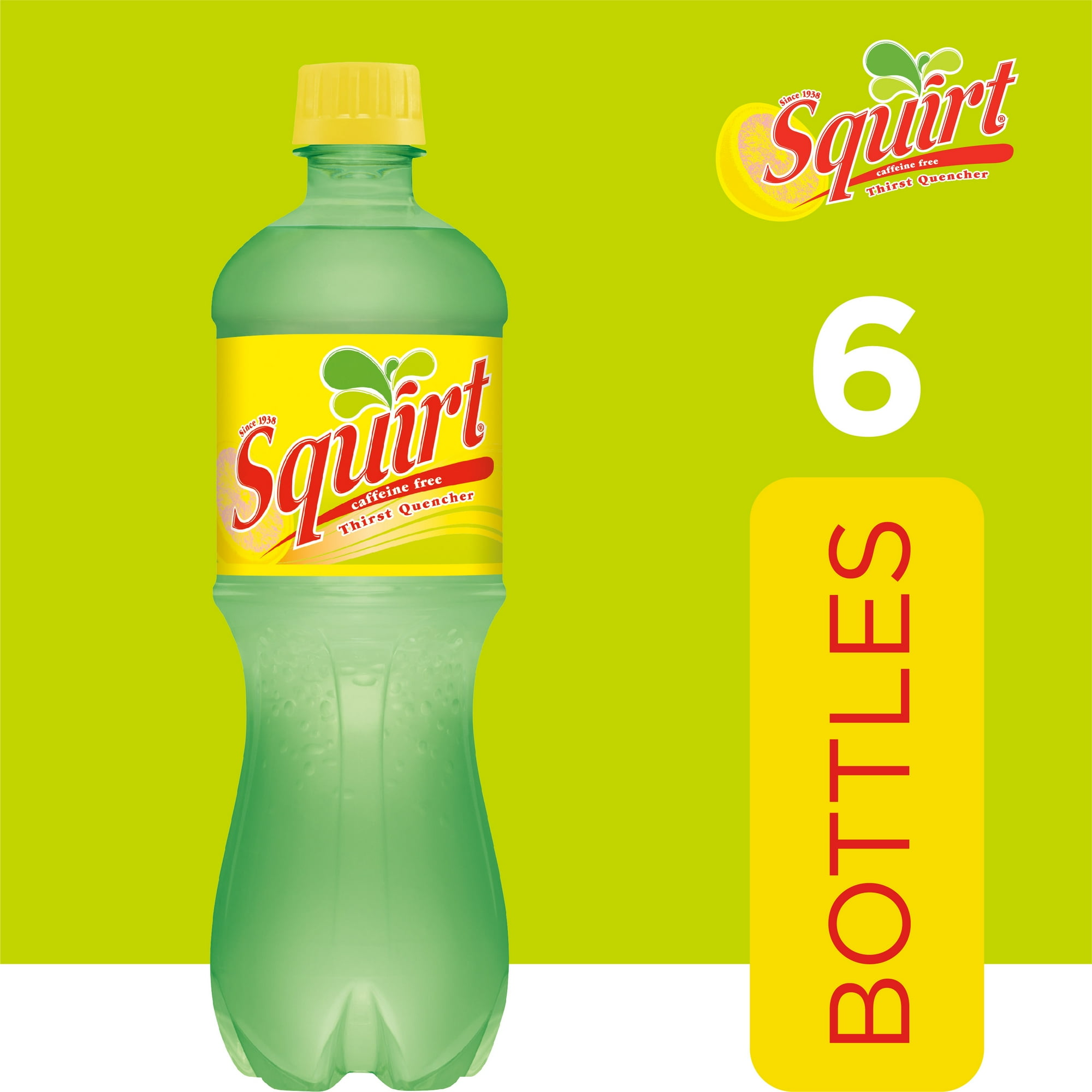 Squirt Caffeine Free Grapefruit Soda Pop, 16.9 fl oz, 6 Pack Bottles