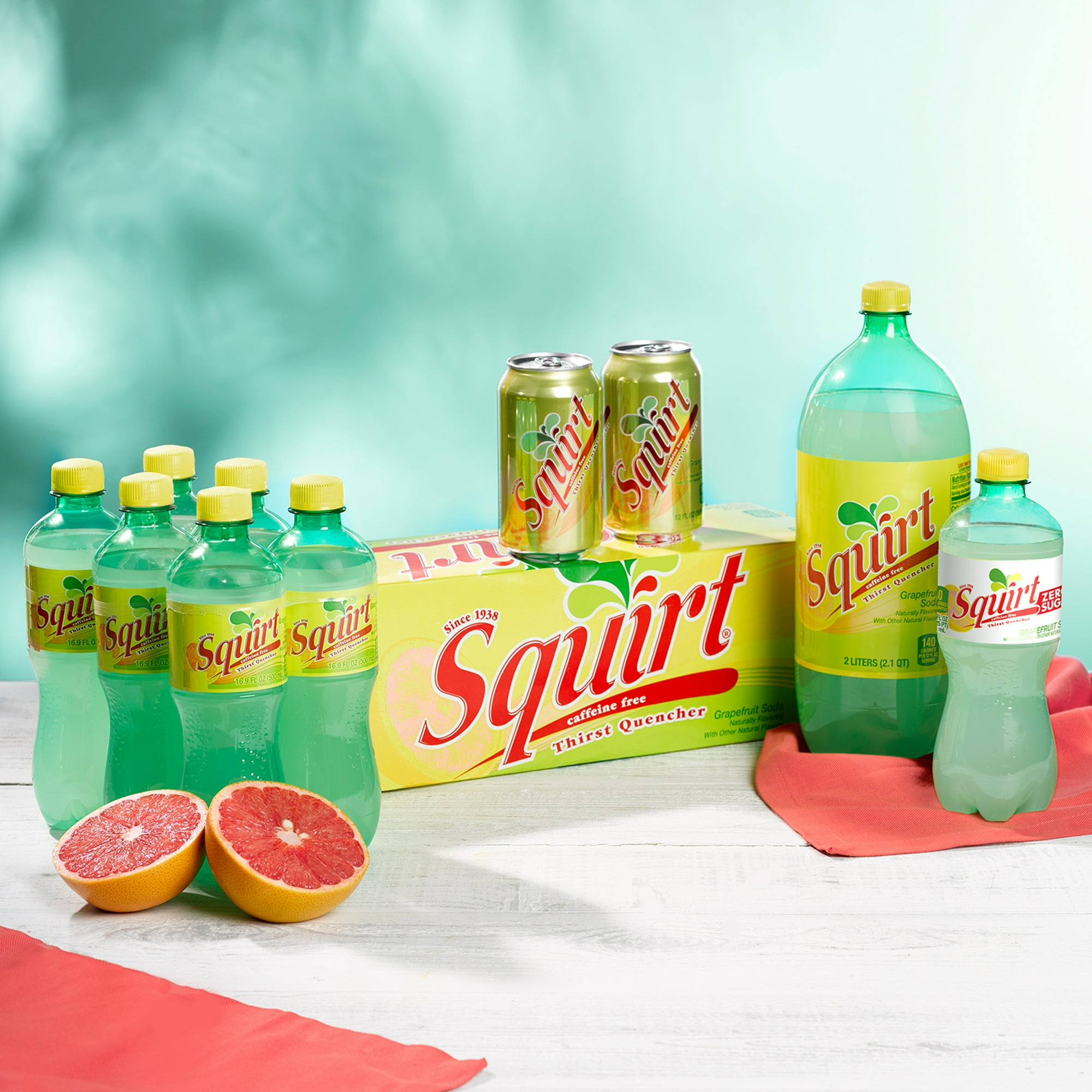 Squirt Caffeine Free Grapefruit Soda Pop, 16.9 fl oz, 6 Pack Bottles