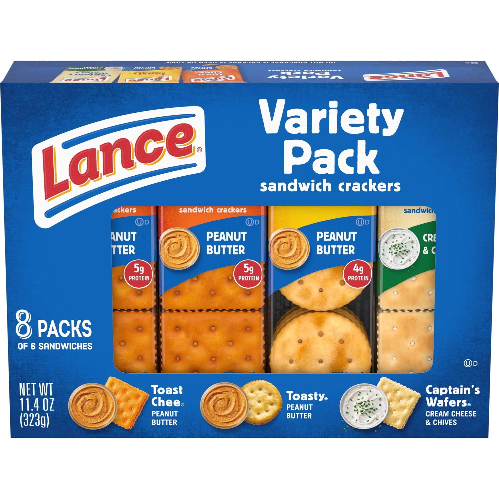 Lance Sandwich Crackers, Variety Pack, 3 Flavors, 8 Individually Wrapped Packs, 6 Sandwiches Each